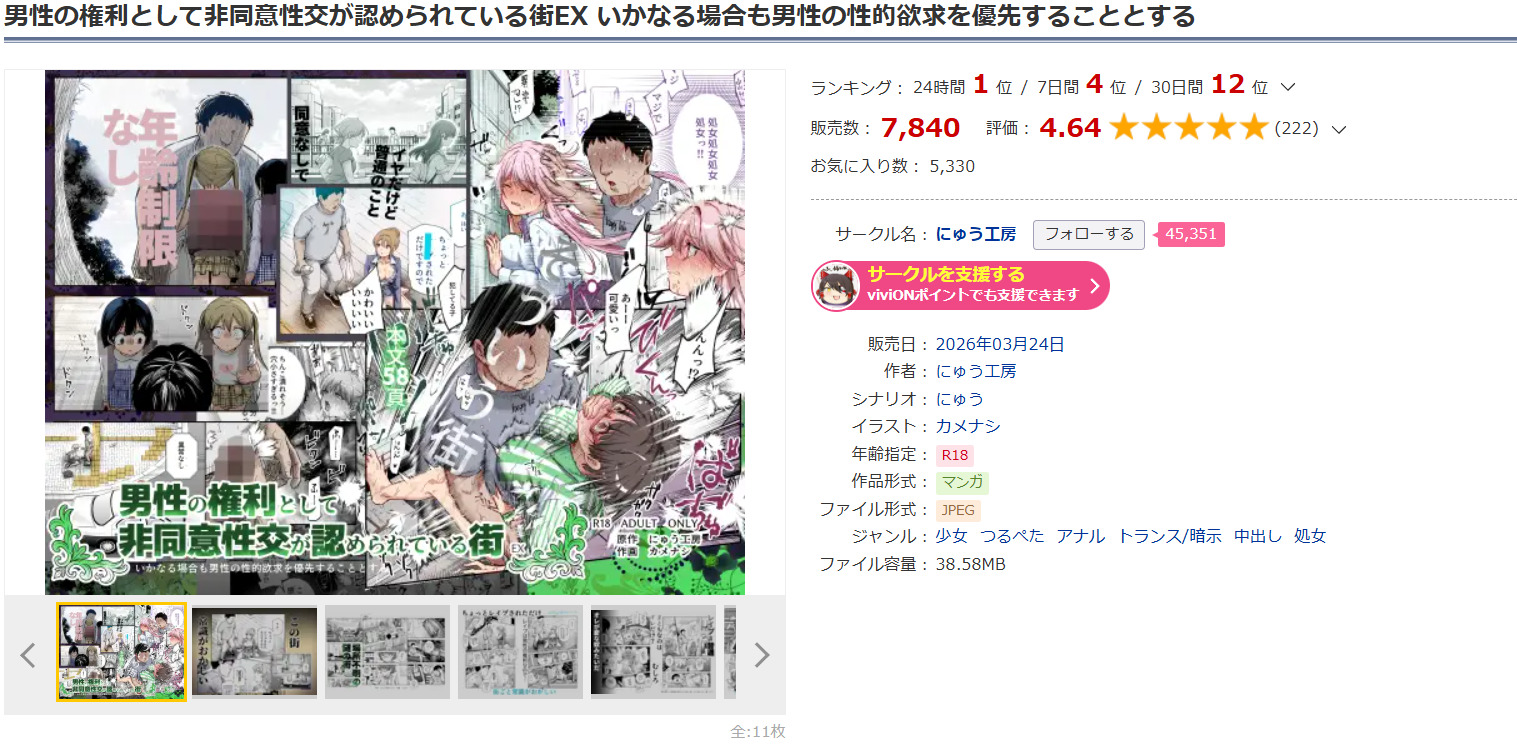 男性の権利として非同意性交が認められている街EXDLsite
